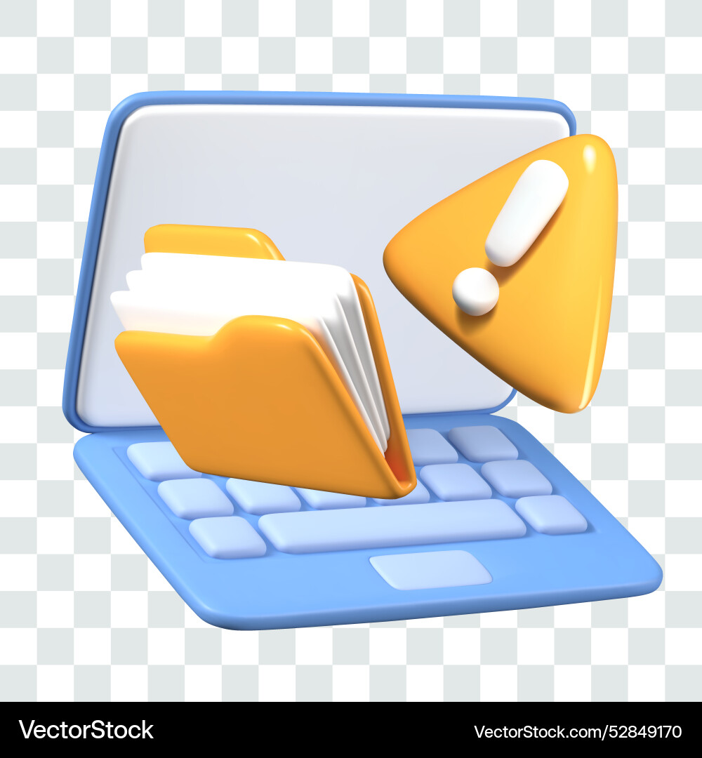 Open laptop file folder triangular attention Open laptop file folder triangular attention vector image
