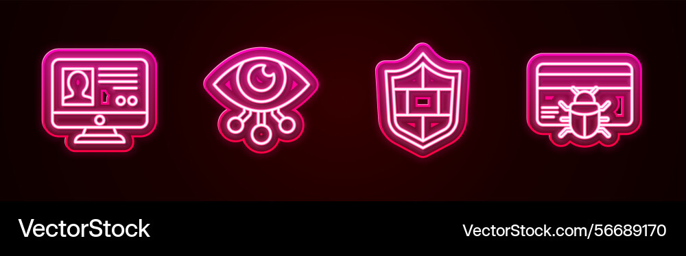 Set line create account screen eye scan shield Set line create account screen eye scan shield vector image
