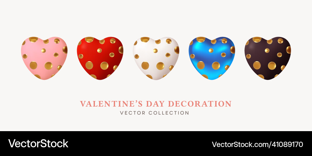 Set of 3d realistic hearts shapes in gold dots Set of 3d realistic hearts shapes in gold dots vector image