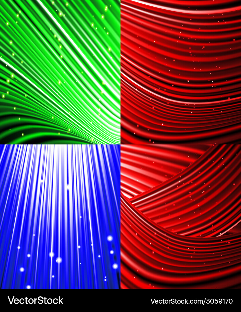 Set of abstract luminous rays background Vector Image