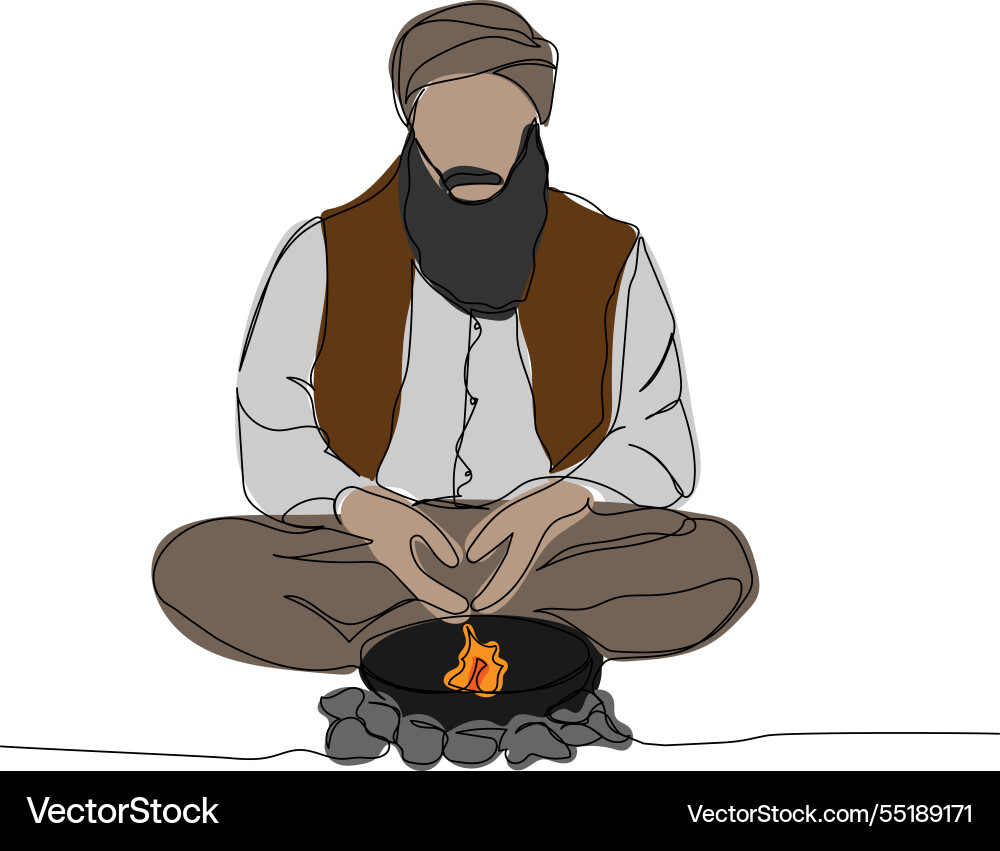 Arab man by the fire magician alchemist healer Arab man by the fire magician alchemist healer vector image