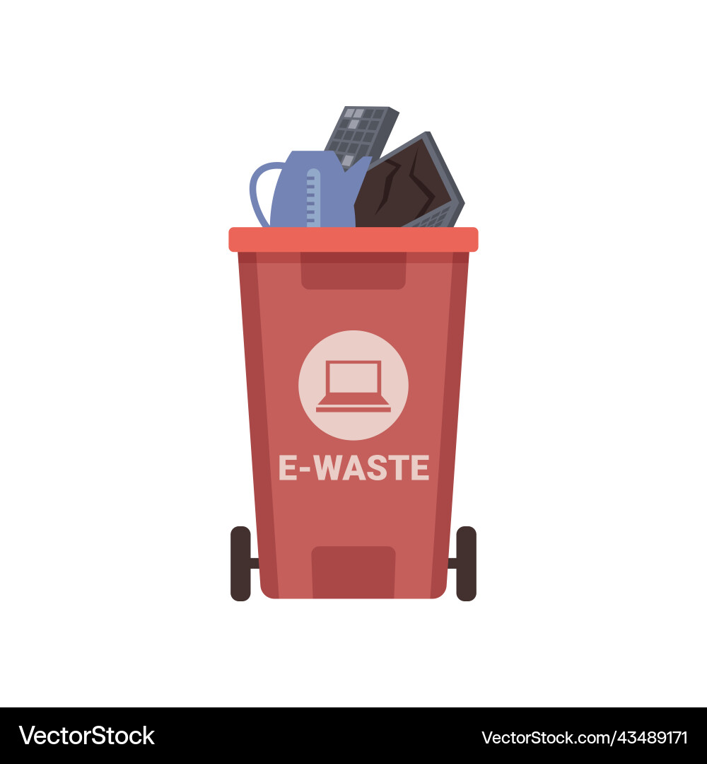 E-waste garbage bin with computer and kettle vector image