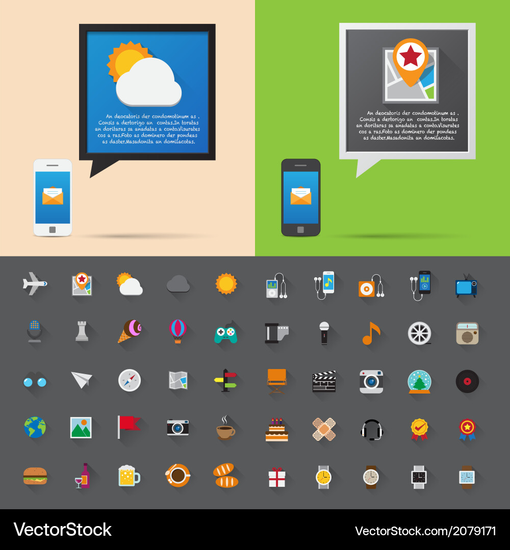Flat Icons: Smartphone Alerts & Navigation vector image