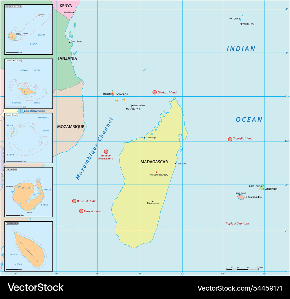 Map of the scattered islands indian ocean Vector Image