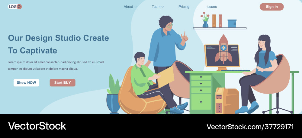 Our design studio create to captivate web banner Our design studio create to captivate web banner vector image