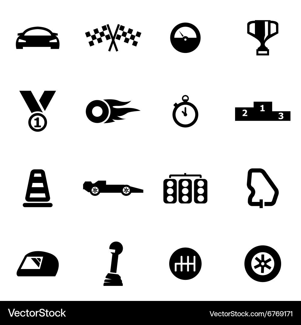 Racing Icon Set - Black & White Vector Image