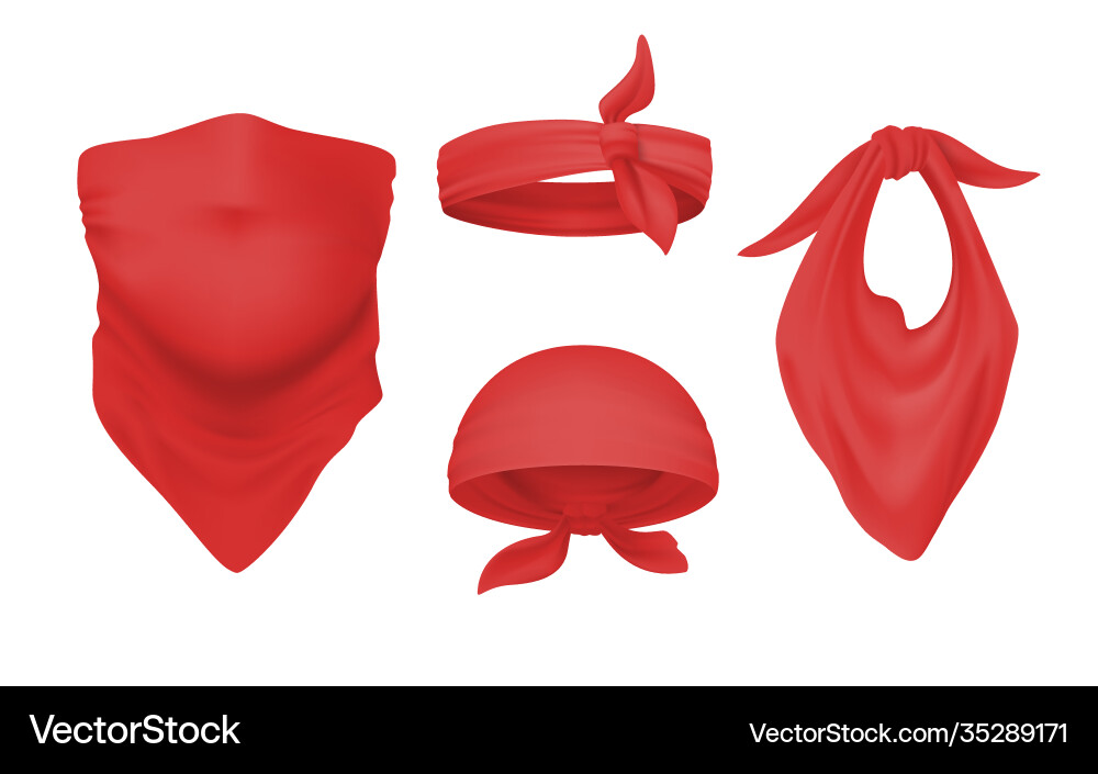 Red bandana and buff realistic headband scarf Red bandana and buff realistic headband scarf vector image