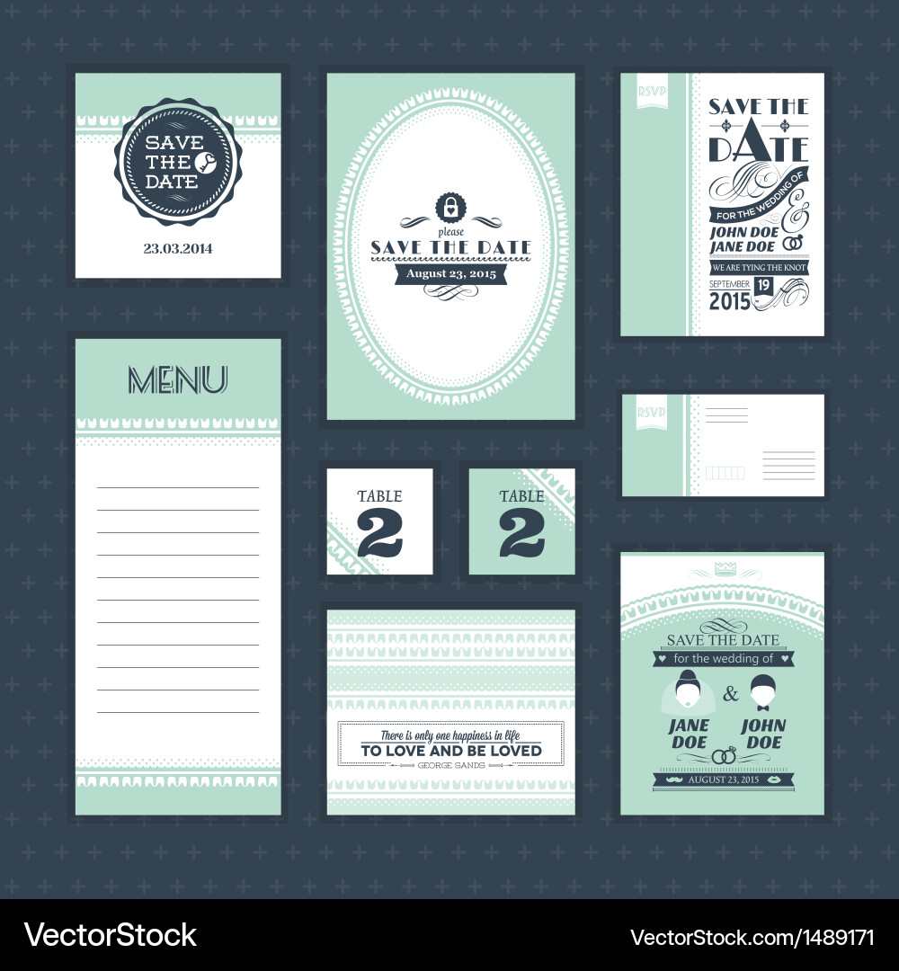 Vintage Wedding Card Set Vector Image