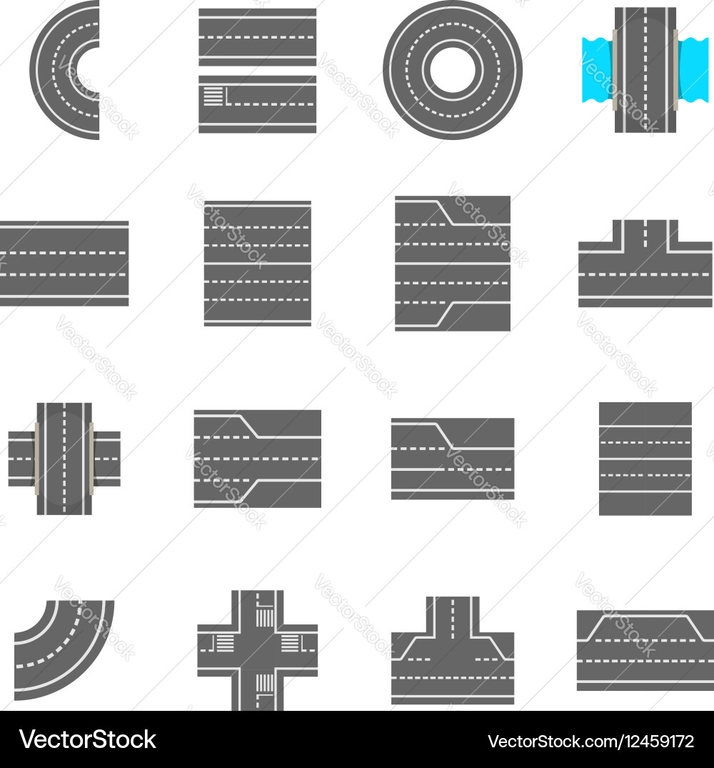 Road elements constructor icons set cartoon style vector image