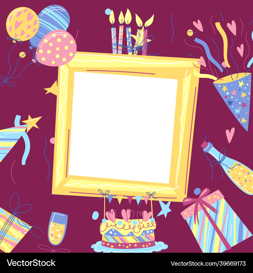 Happy birthday greeting card with frame vector image