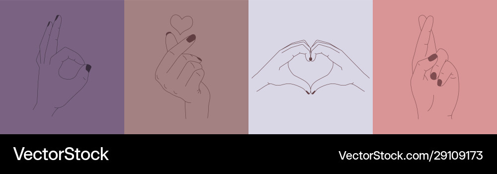 Set four linear style hand gestures Set four linear style hand gestures vector image