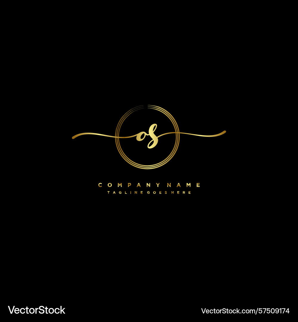 Os initial handwriting logo with circular wave Vector Image