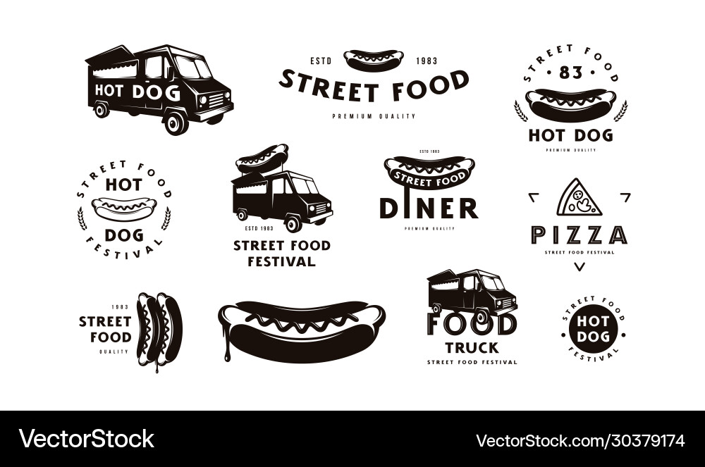 Set Logo und Emblem für Street Food Shop Set Logo und Emblem für Street Food Shop vektorbild