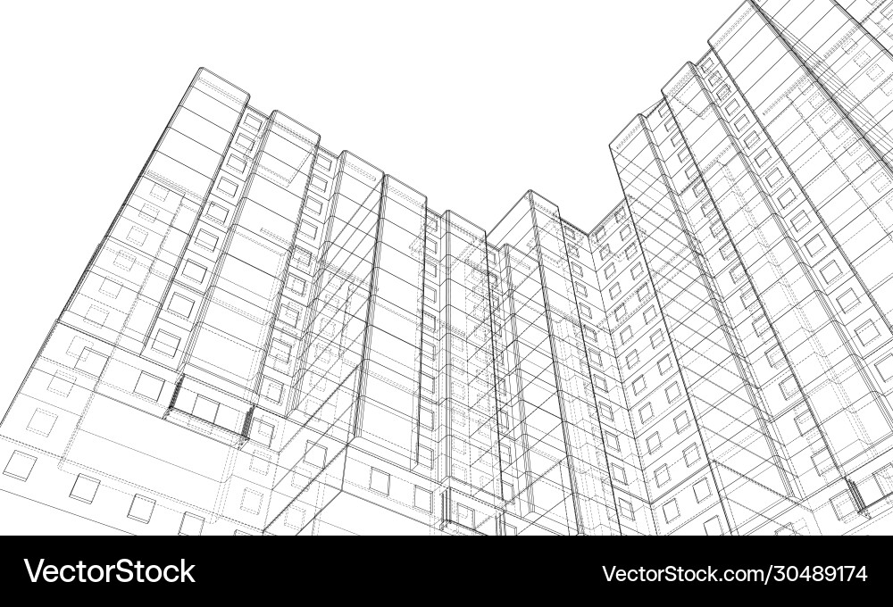 Wire-frame model a multi-storey building Wire-frame model a multi-storey building Vector Image