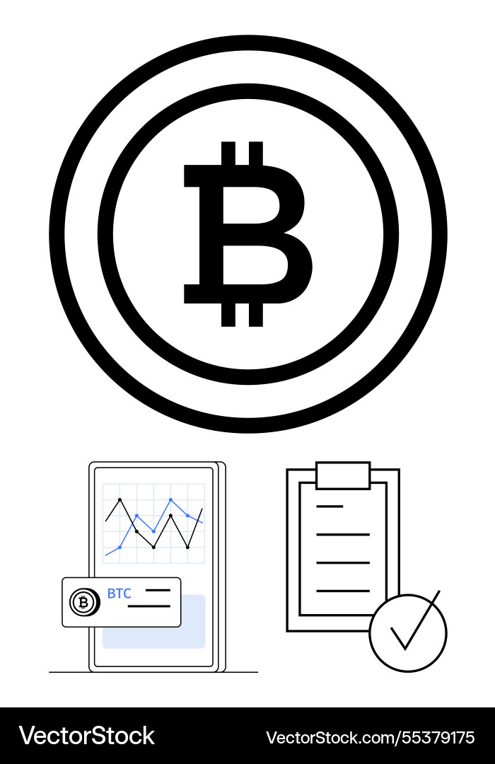 Bitcoin symbol with a digital chart and checklist Bitcoin symbol with a digital chart and checklist vector image