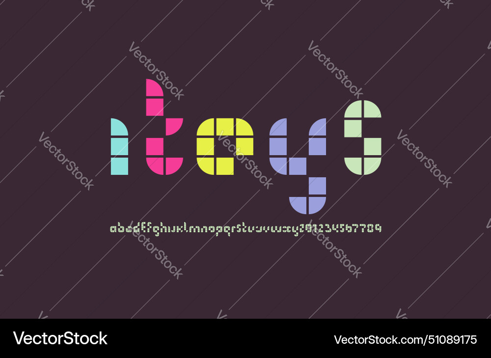 Mosaic font pixeled alphabet letters and numbers Mosaic font pixeled alphabet letters and numbers vector image