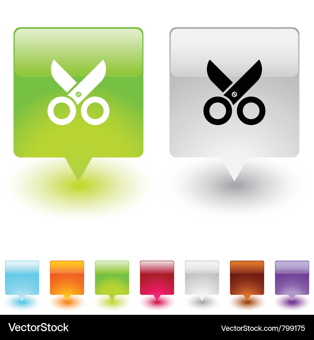 Scissors square button vector image