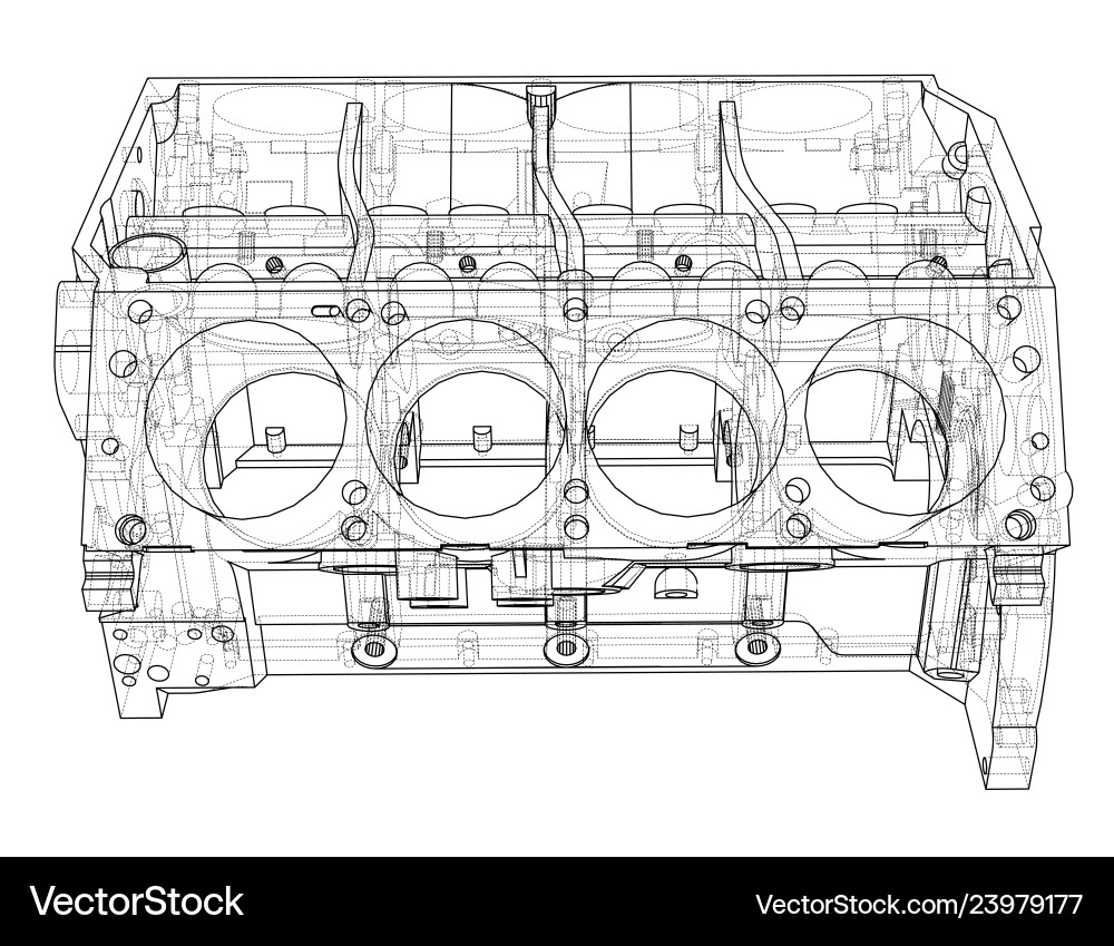 Engine block sketch rendering of 3d vector image