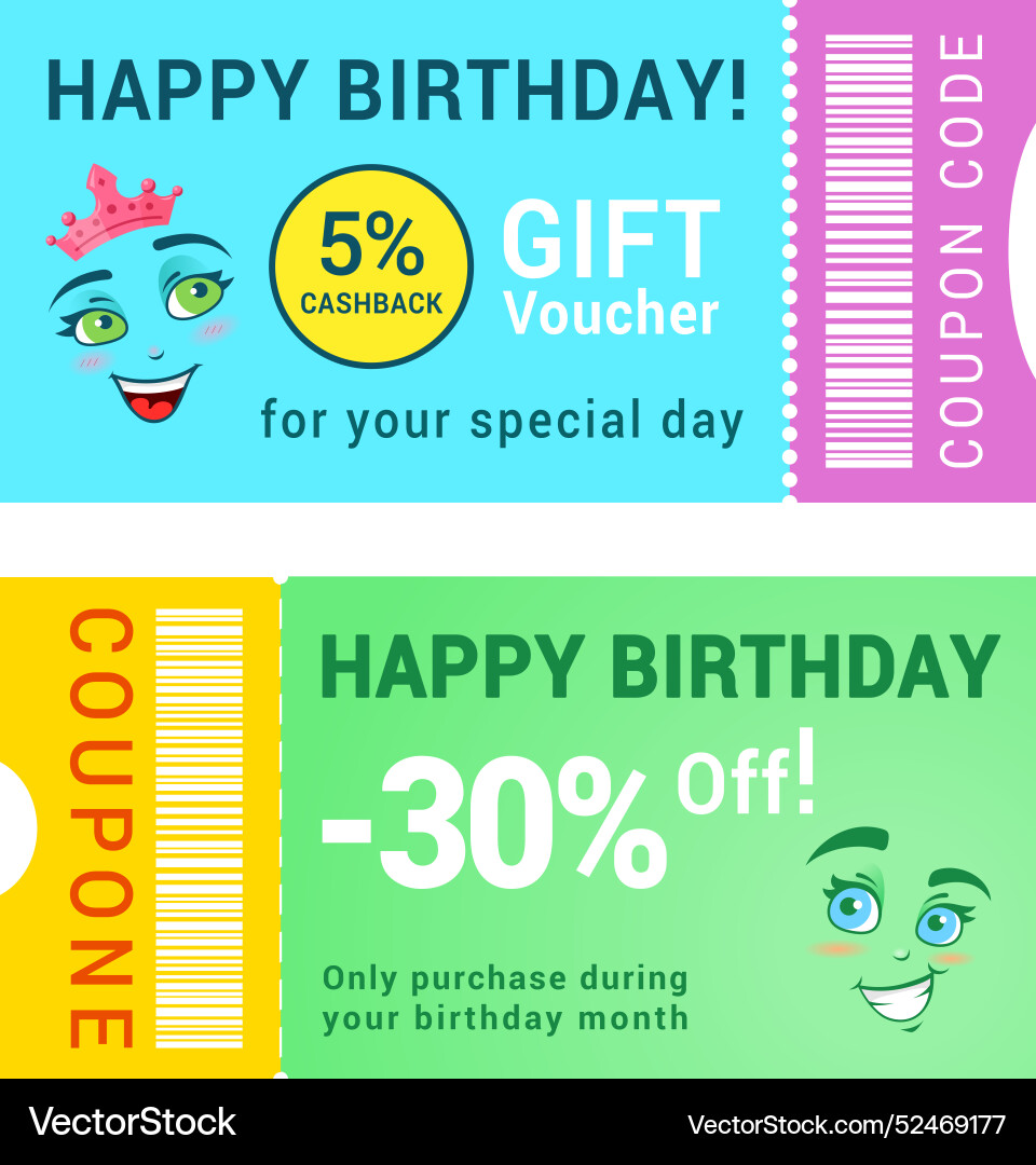 Promo vouchers for birthday offering fantastic Promo vouchers for birthday offering fantastic vector image