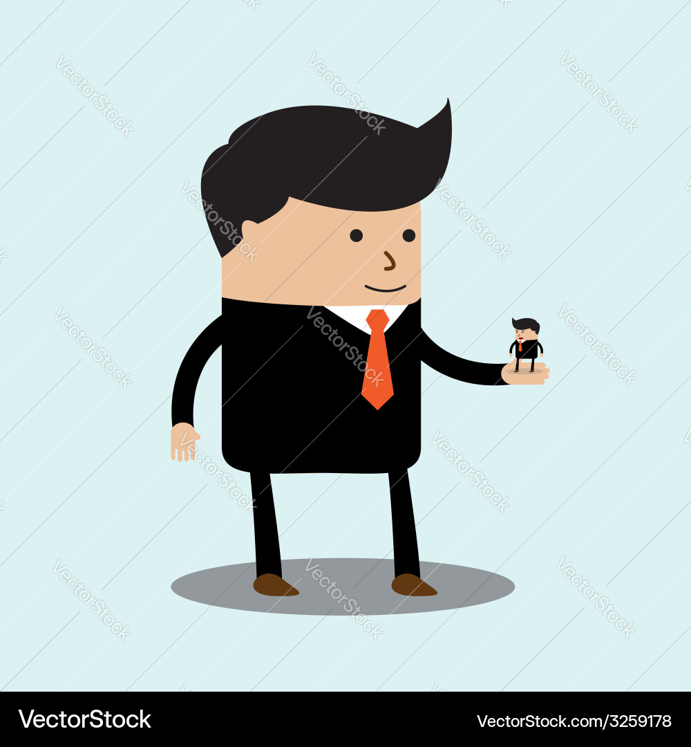 Big businessman has little businessmen in the palm Vector Image