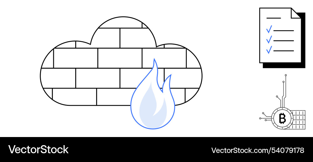 Cloud firewall security with document and bitcoin vector image