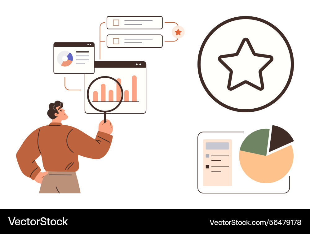 Data analyst evaluating graphs and charts for Data analyst evaluating graphs and charts for vector image