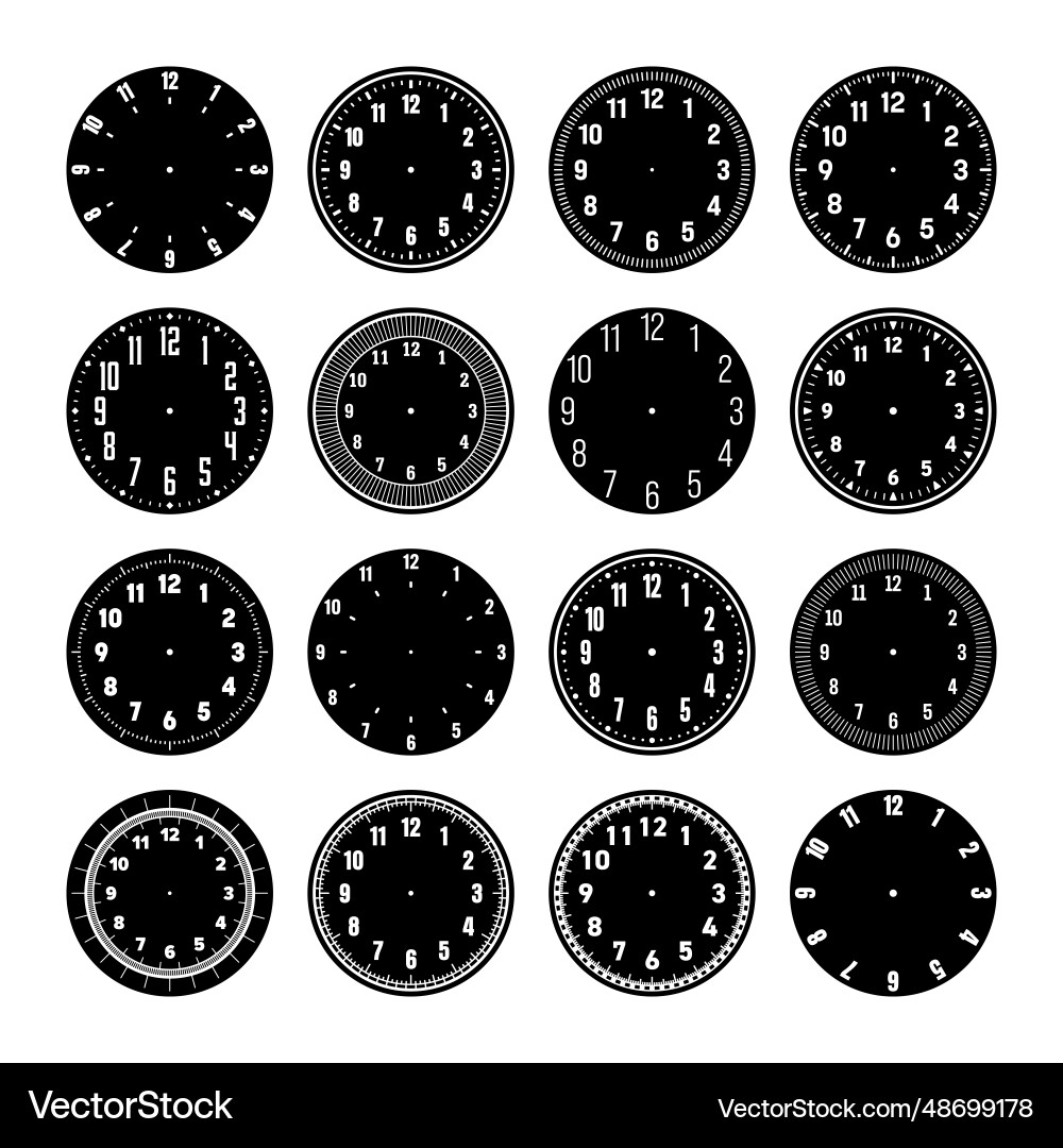 Mechanical clock faces watch dial with numerals Mechanical clock faces watch dial with numerals vector image