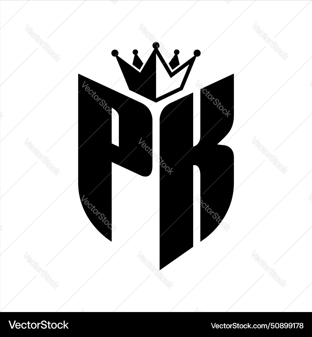 Pk letter monogram with shield shape crown Vector Image