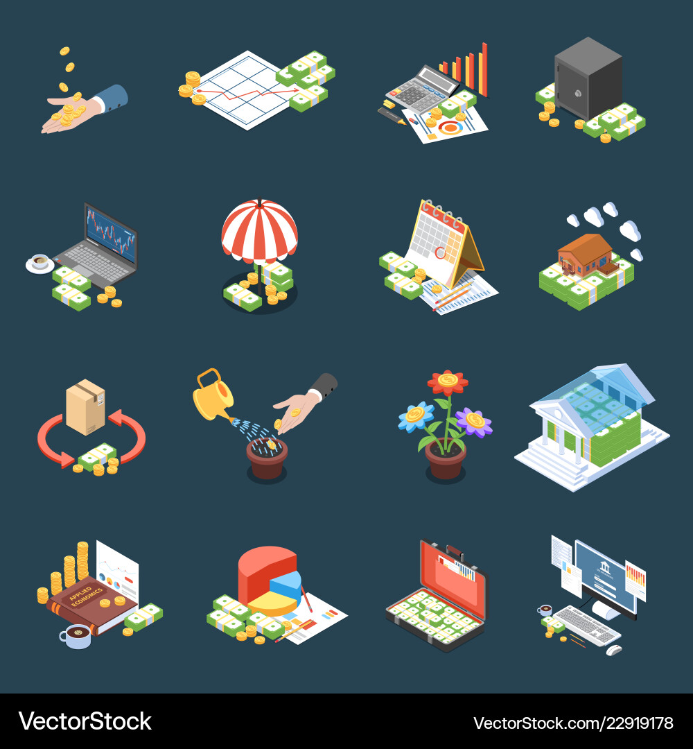 Wealth management isometric icons vector image