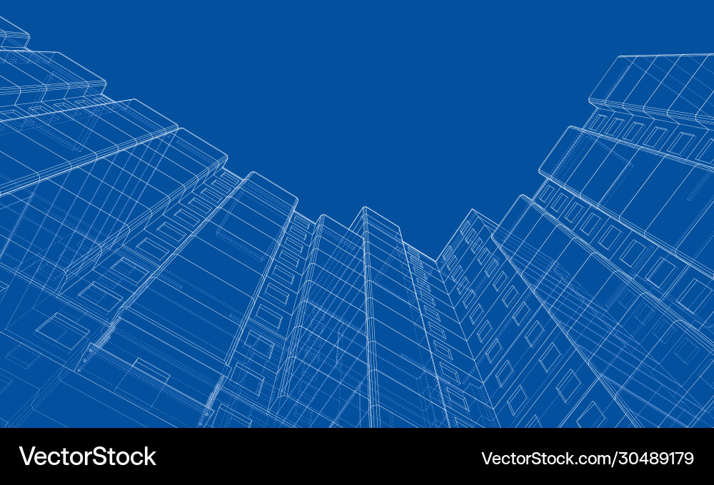 Wire-frame model a multi-storey building Vector Image