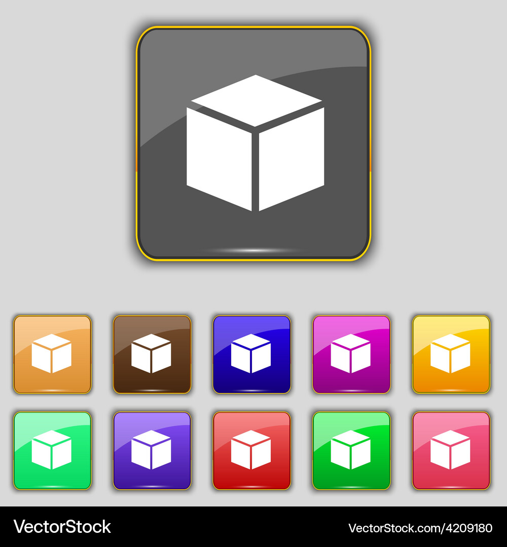 3d cube icon sign set with eleven colored buttons Vector Image