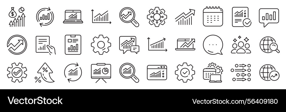 Analysis line icons charts reports and graphs Analysis line icons charts reports and graphs vector image