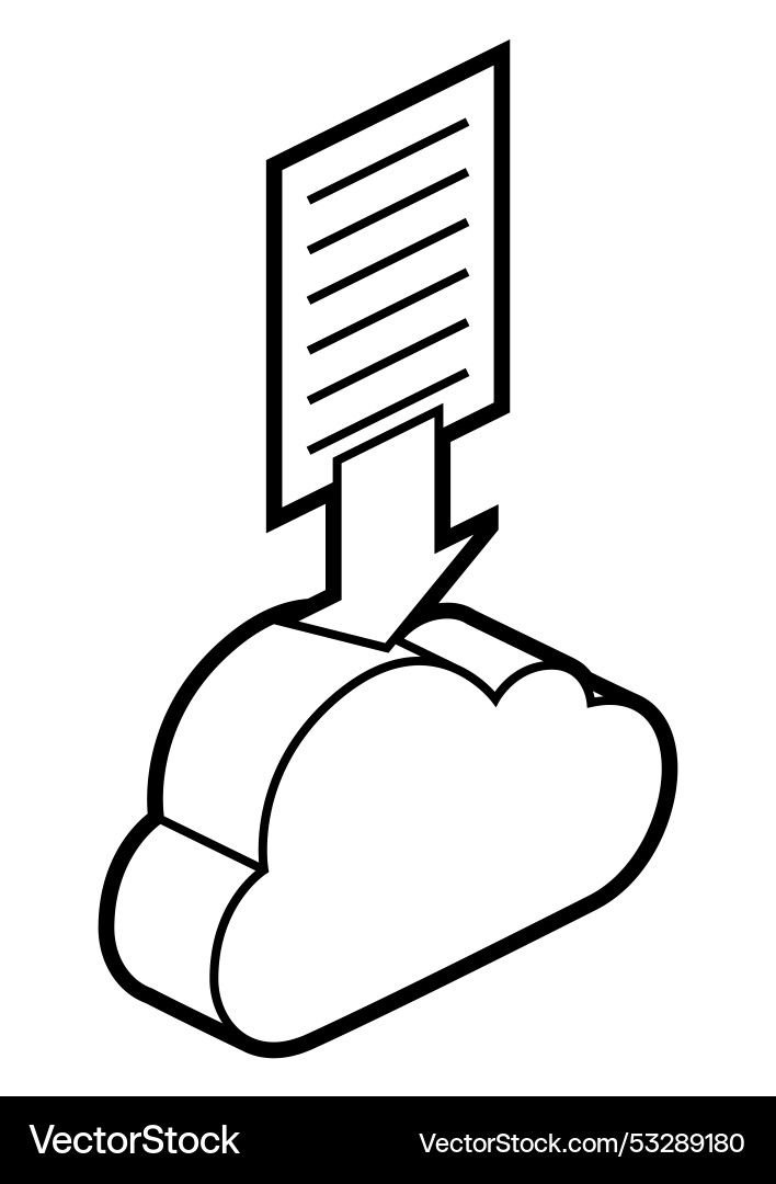 Cloud and paper icon in isometry uploading Cloud and paper icon in isometry uploading vector image