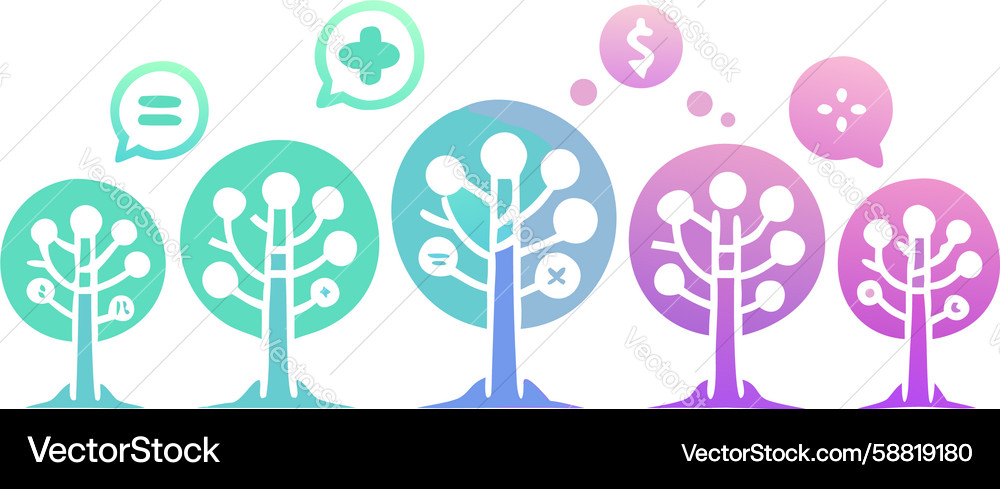 Conceptual trees with thought bubbles Vector Image