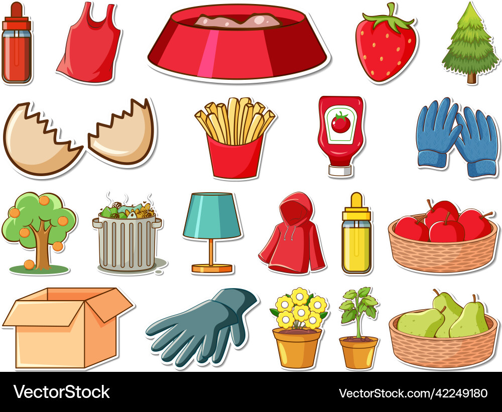 Sticker set of mixed daily objects Sticker set of mixed daily objects vector image