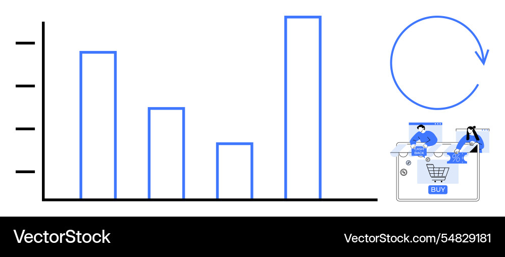 E-commerce growth chart with customers using Vector Image