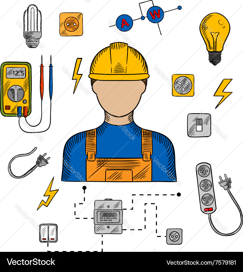 Electrician Tools and Equipment Icons – Royalty-Free Vector | VectorStock, image size:965x1080