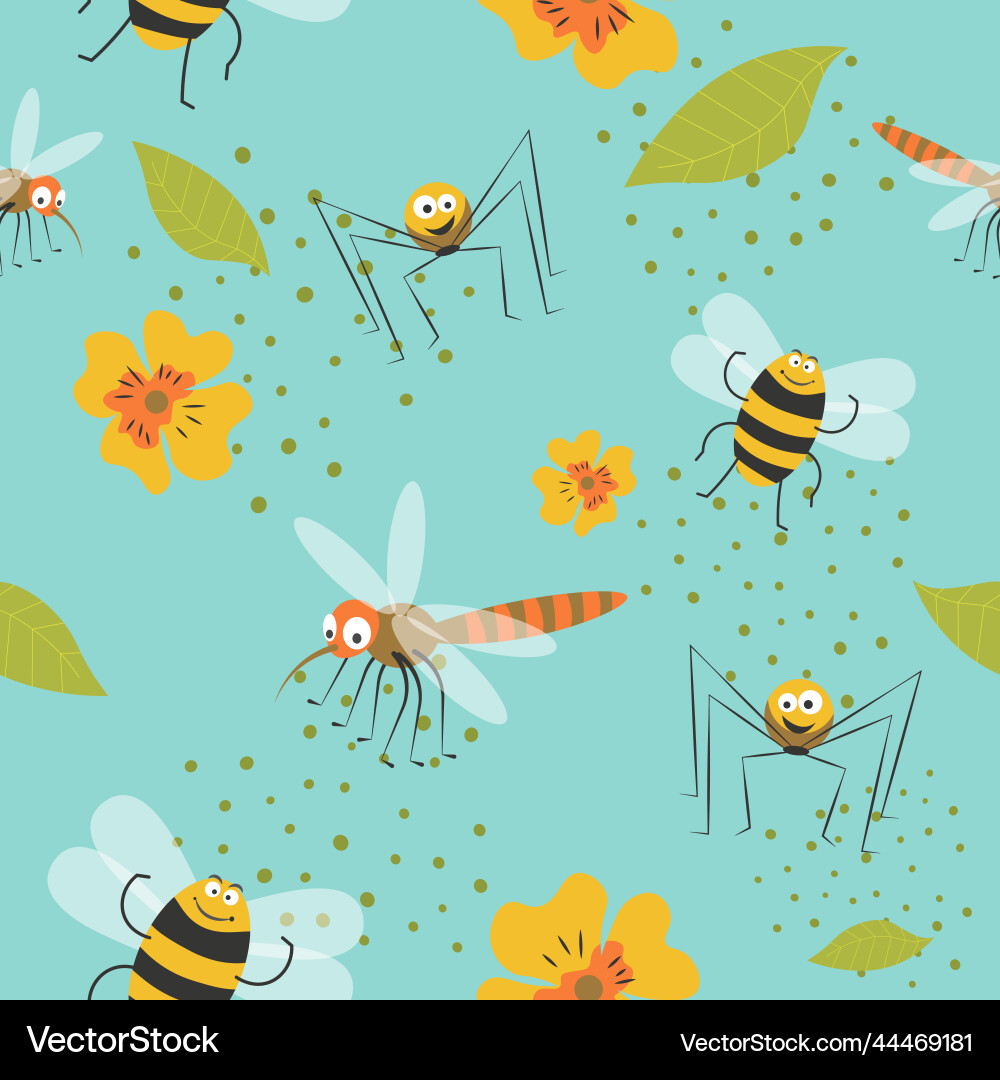 Insects characters mosquito and bee patterns Vector Image