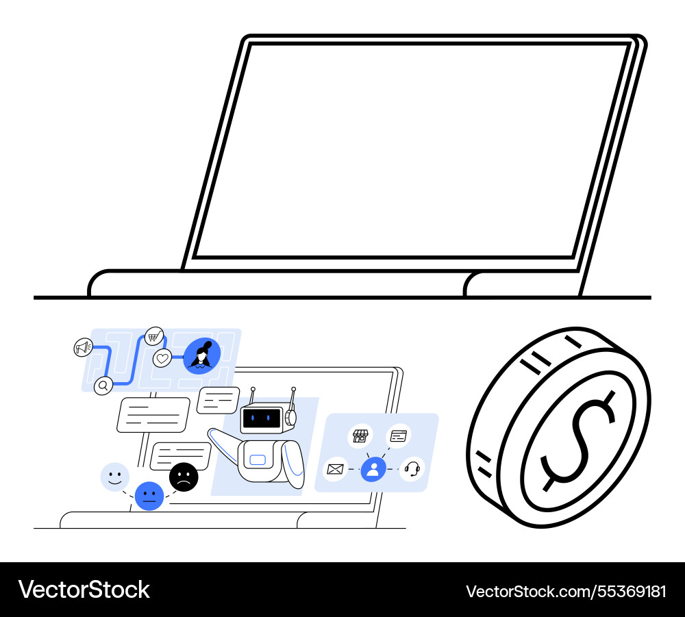 Laptop displaying chatbot ai communication icons Vector Image