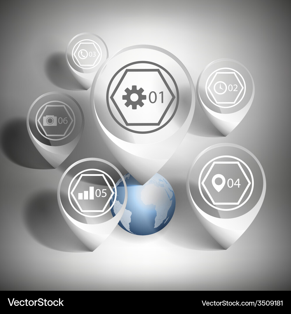 Map pointers set white icon templates Vector Image