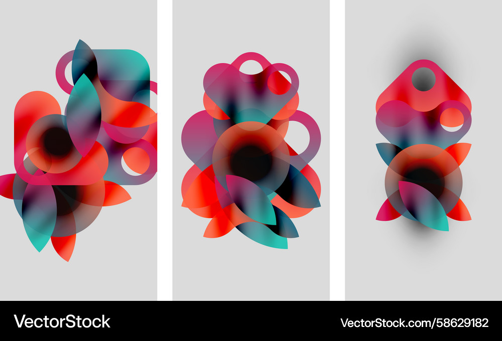 Abstract artwork three panels display overlapping Abstract artwork three panels display overlapping Vector Image