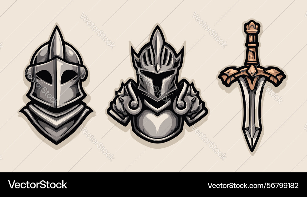 Medieval armor and sword collection on display Vector Image