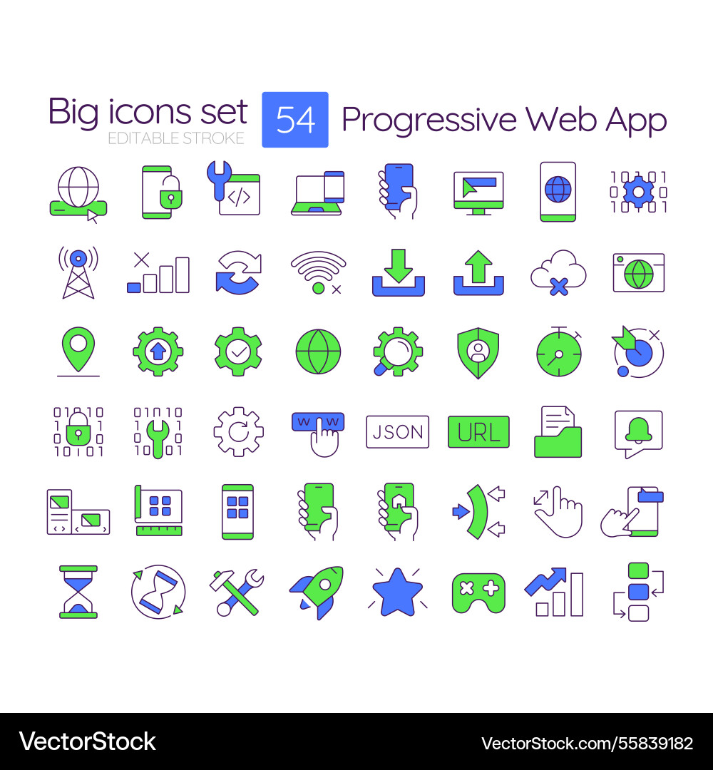 Progressive web app rgb color icons set Progressive web app rgb color icons set Vector Image