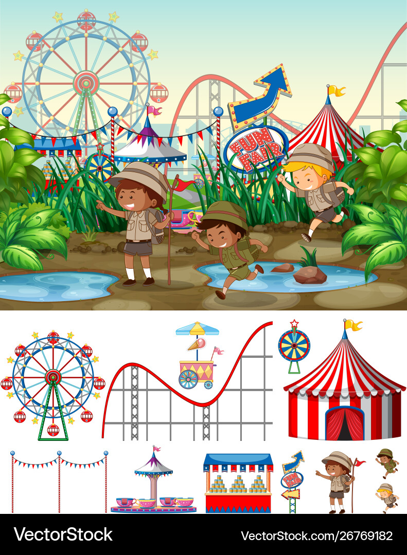 Scene background design with kids at carnival Scene background design with kids at carnival vector image