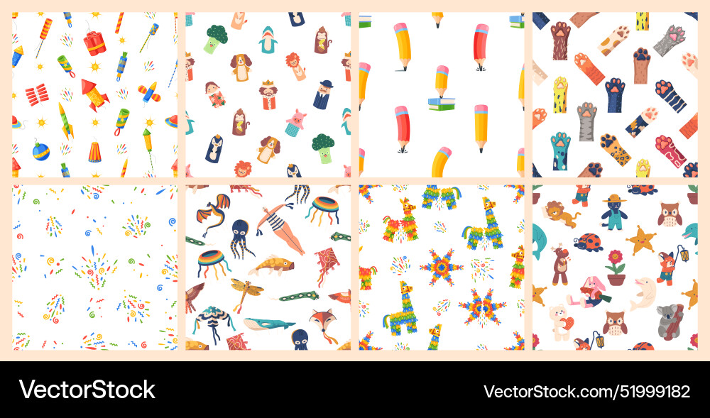 Set of colorful seamless patterns featuring Set of colorful seamless patterns featuring vector image