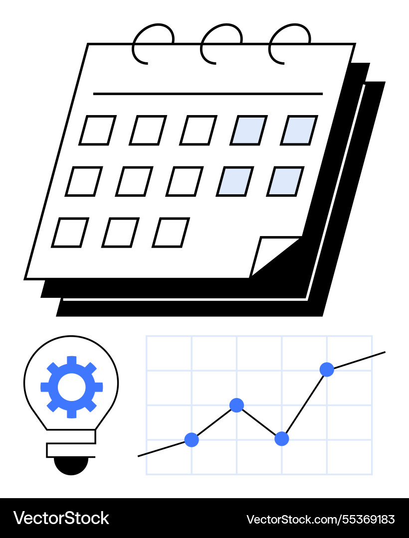 Calendar with graph and gear bulb visualizing vector image