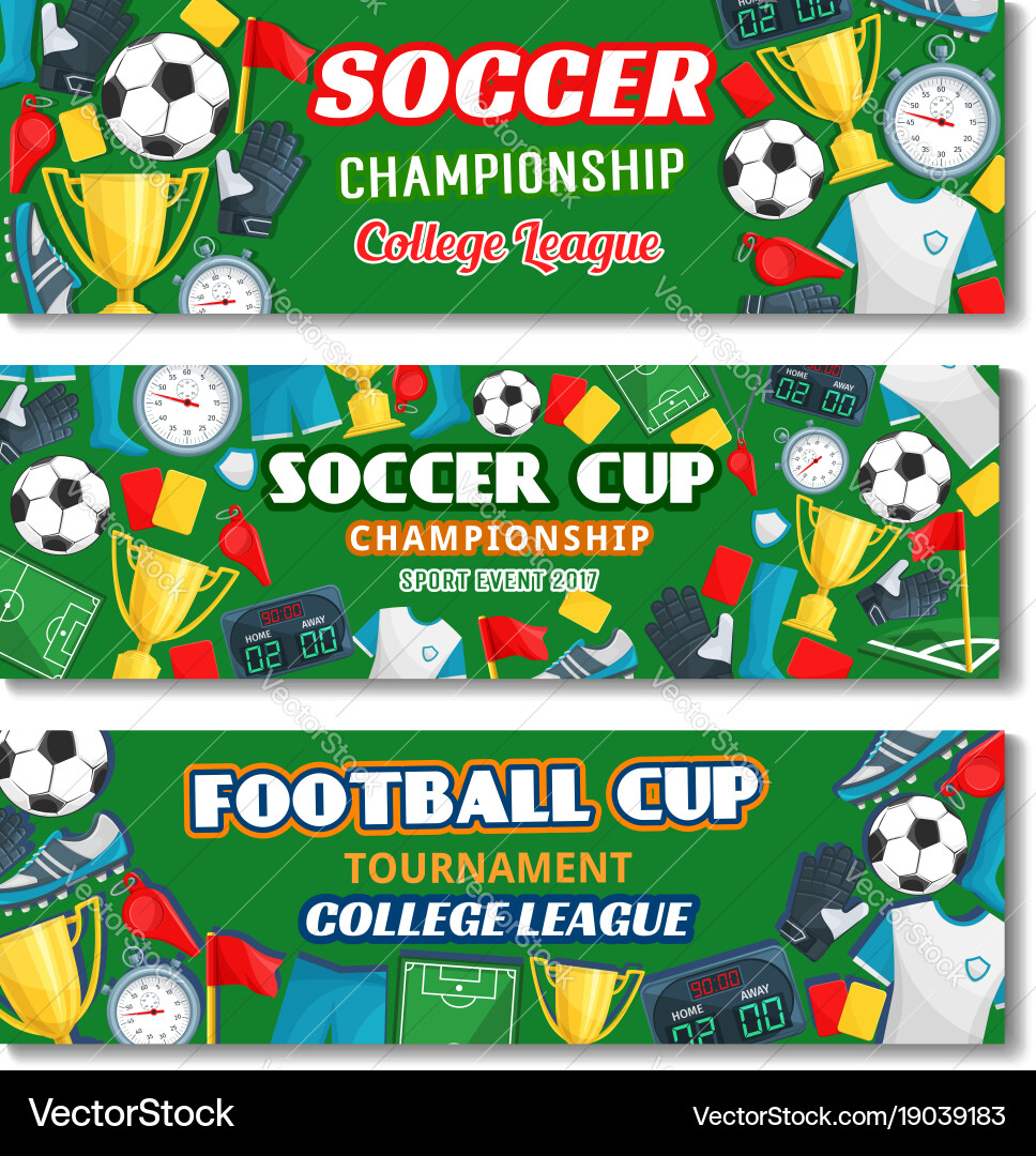 Fußball- oder Fußball-Sport-Spielmeister-Banner Vektorbild