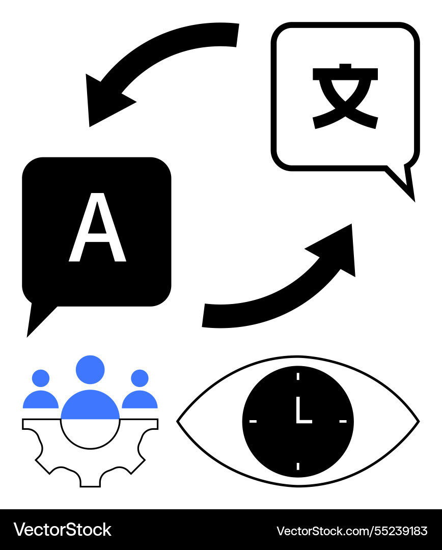 Language translation process with arrows speech Language translation process with arrows speech vector image