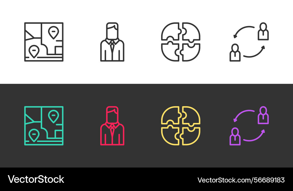 Set line folded map with location worker piece Set line folded map with location worker piece Vector Image
