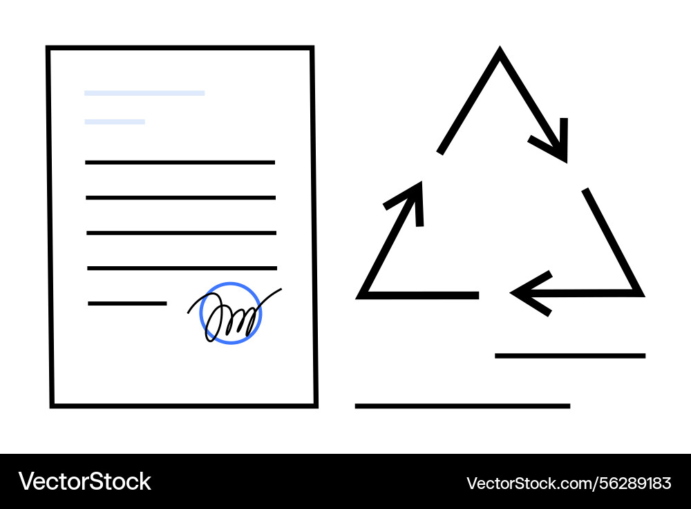 Signed document with recycling symbol representing Signed document with recycling symbol representing vector image